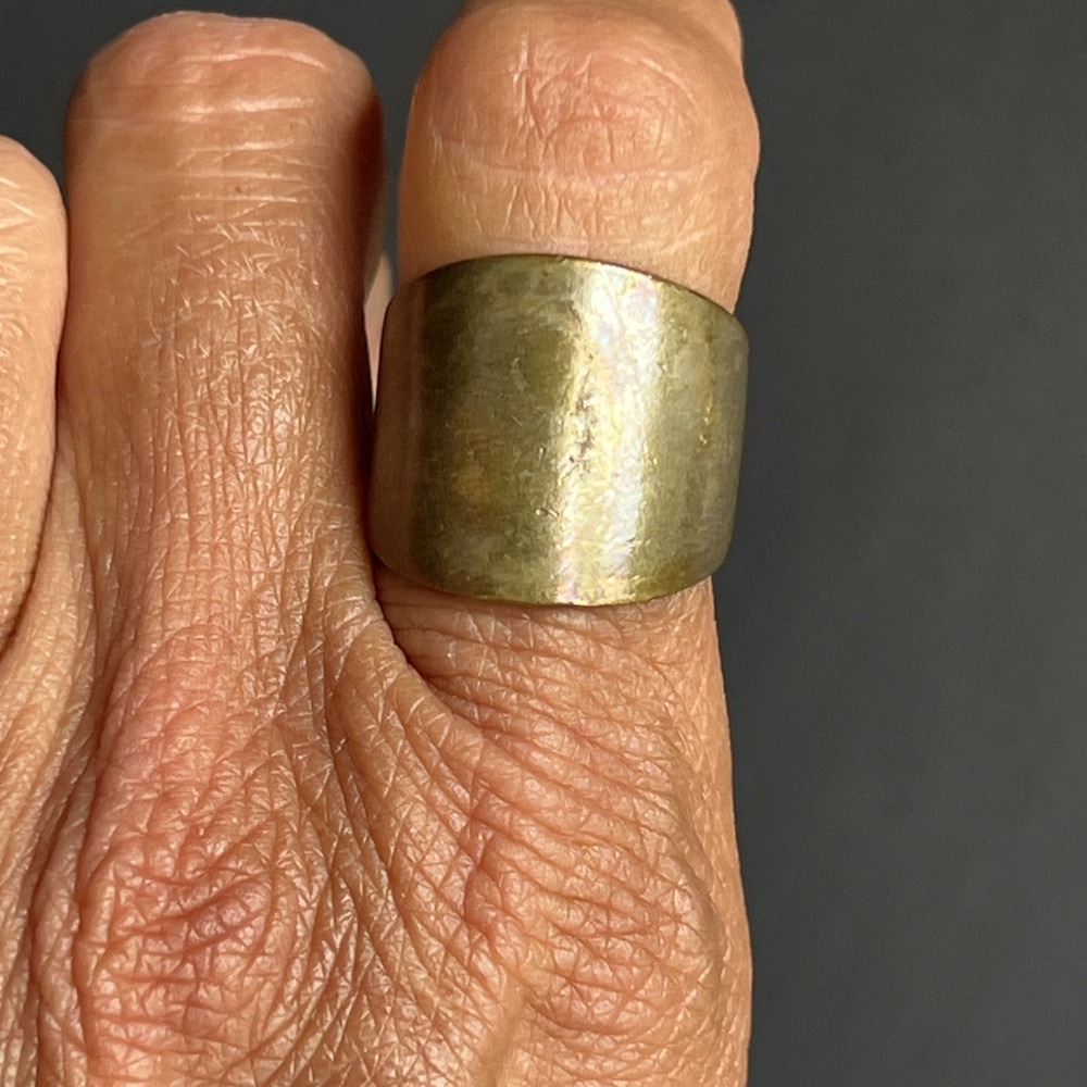 Wide Brass Cigar Band Ring Size 6.5 Chunky Modernist Statement Jewelry Patina